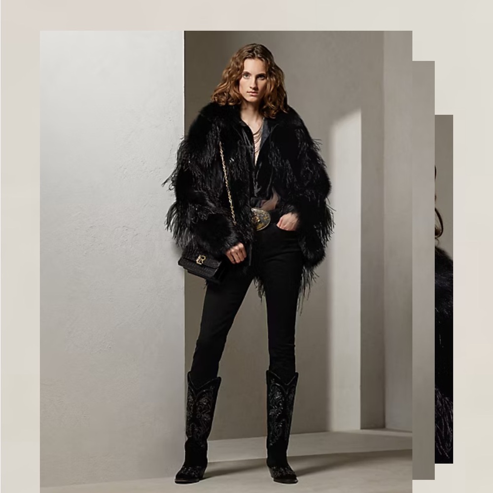 Ralph Lauren Purple Label Emiliano Lamb-Shearling & Ostrich Fir Coat